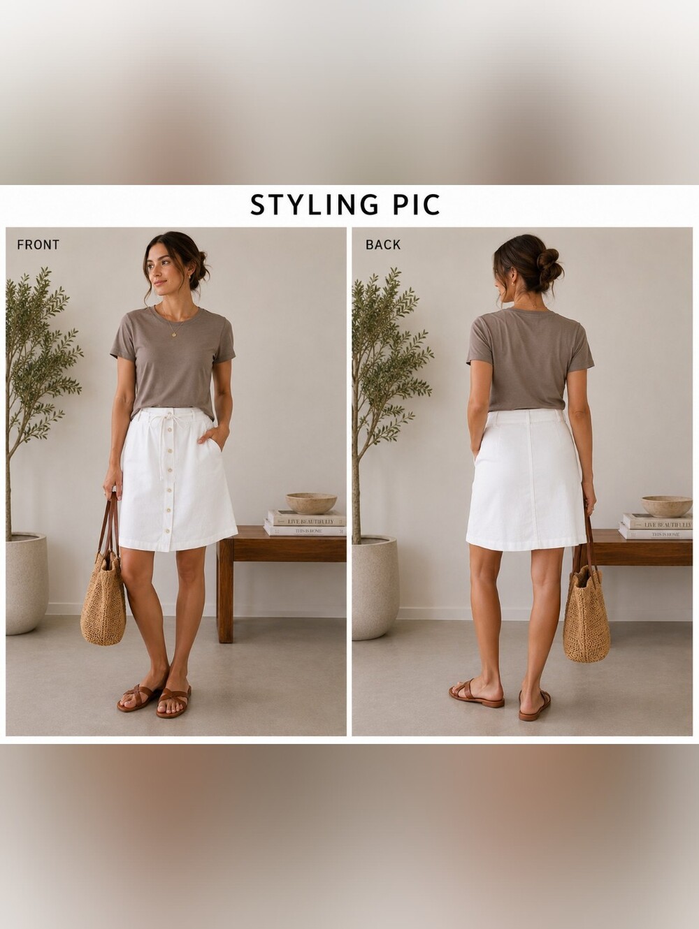 Eddie Bauer White Button Front Skirt Cotton/linen Size 12